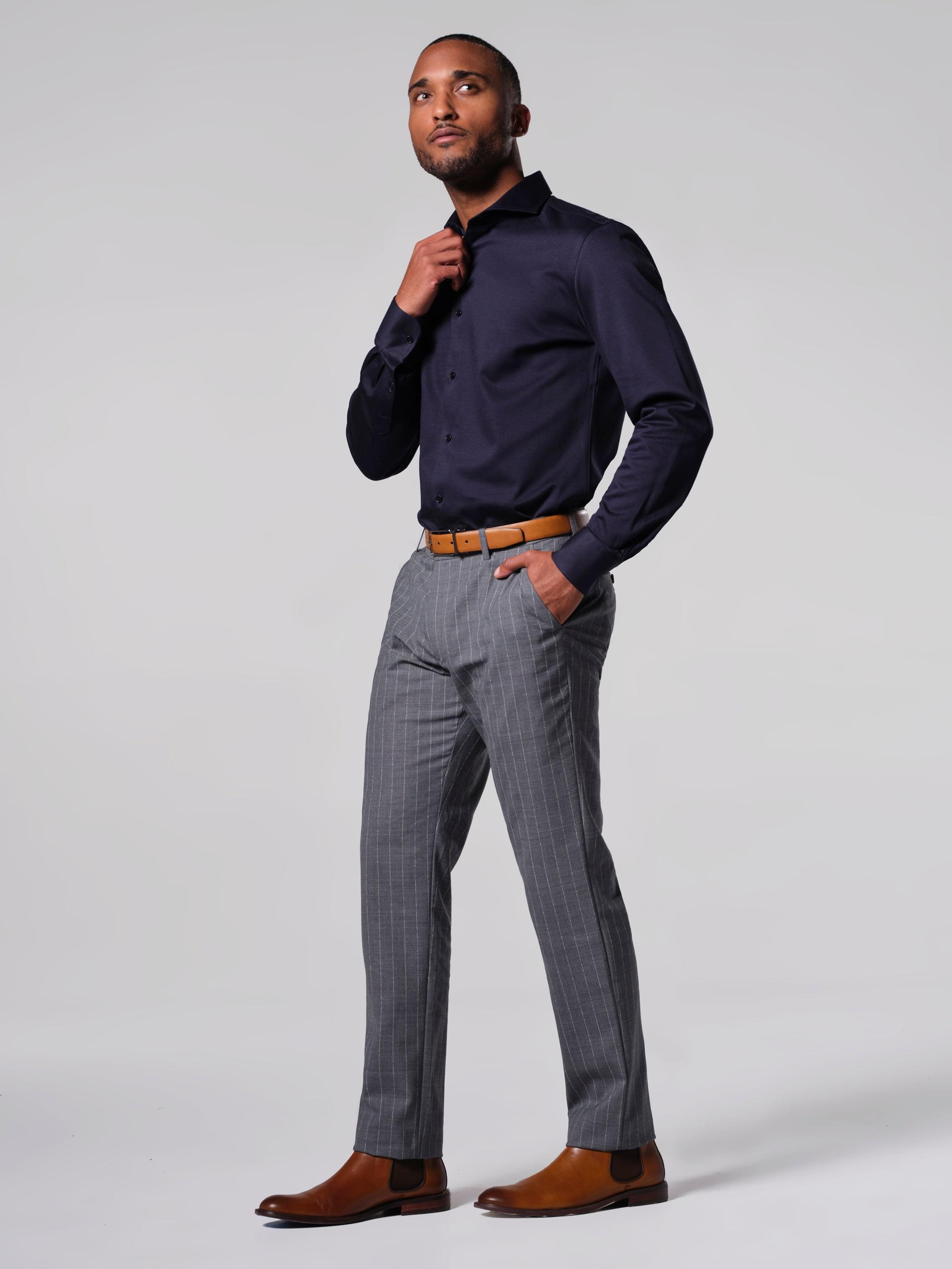 Striped Machine Washable Dress Pants - Grey | The Man Refined