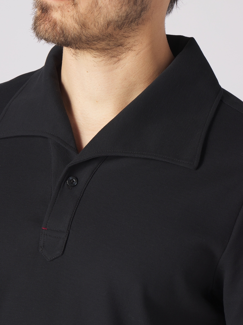 Oversized Collar Pique Polo Shirt - Black - PS302126S