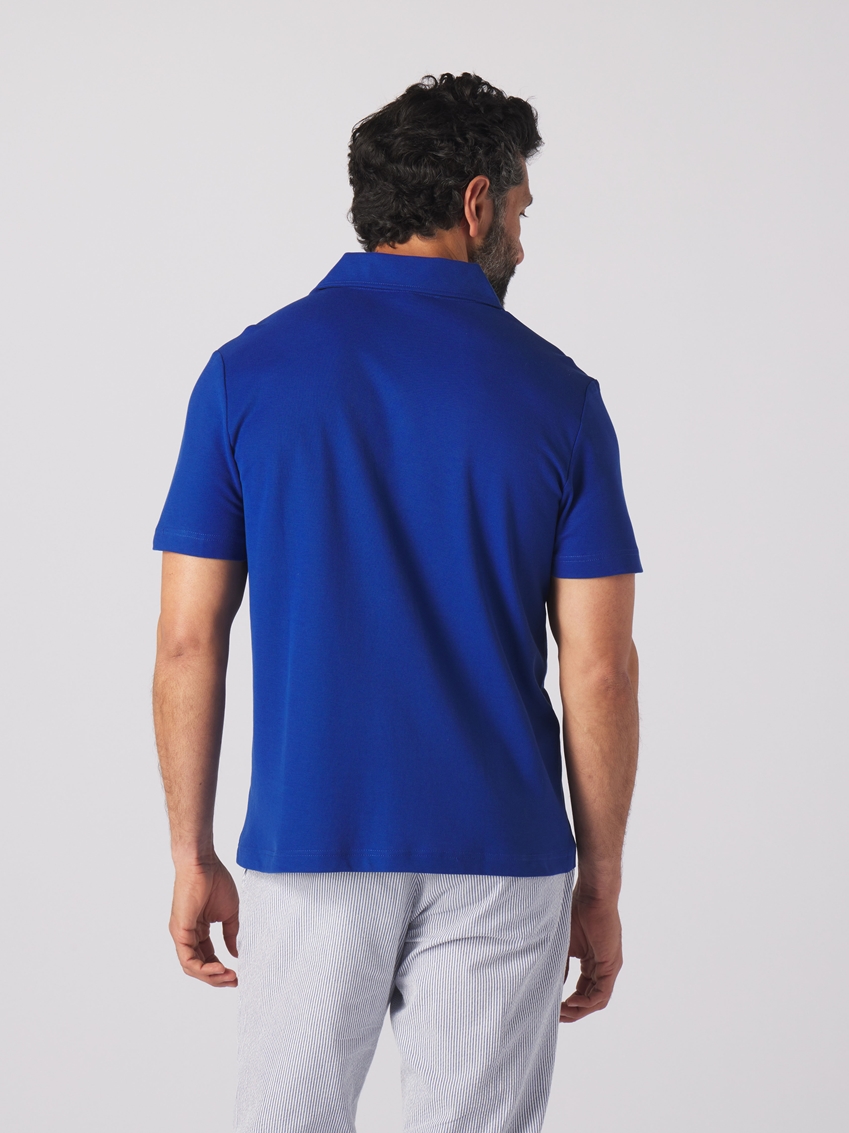 Oversized Collar Pique Polo Shirt - Sodalite Blue - PS302127S