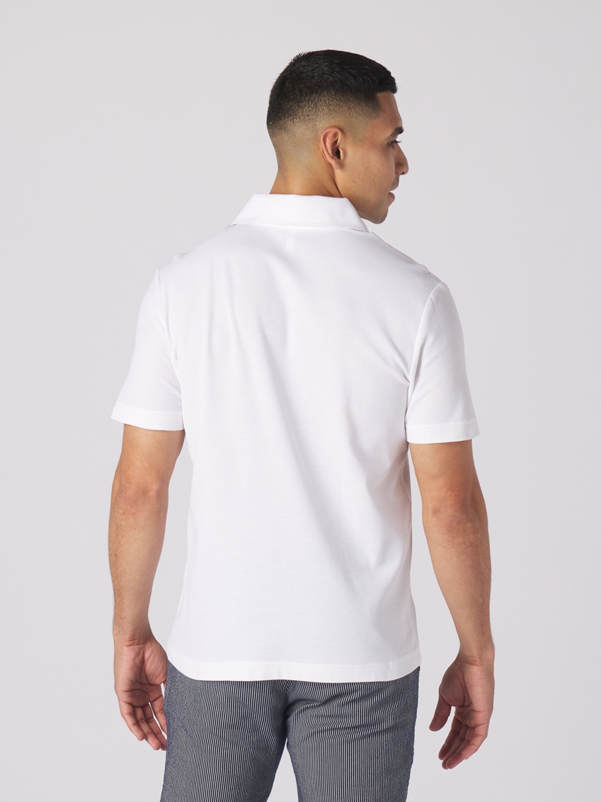 Oversized Collar Pique Polo Shirt - White - PS302128S