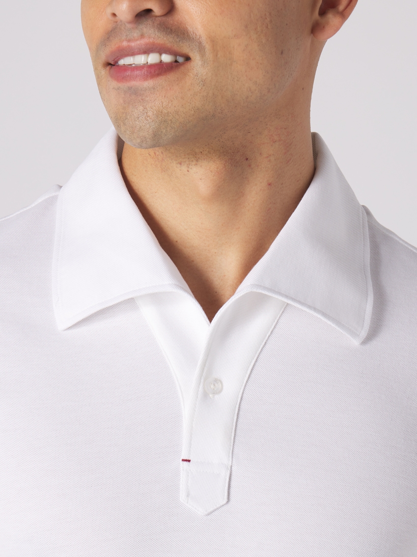 Oversized Collar Pique Polo Shirt - White - PS302128S