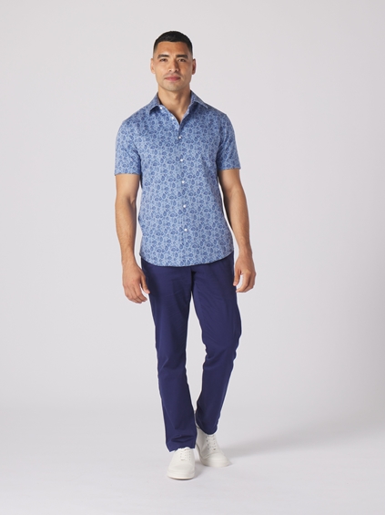 Paisley Print Knit Shirt - Blue 