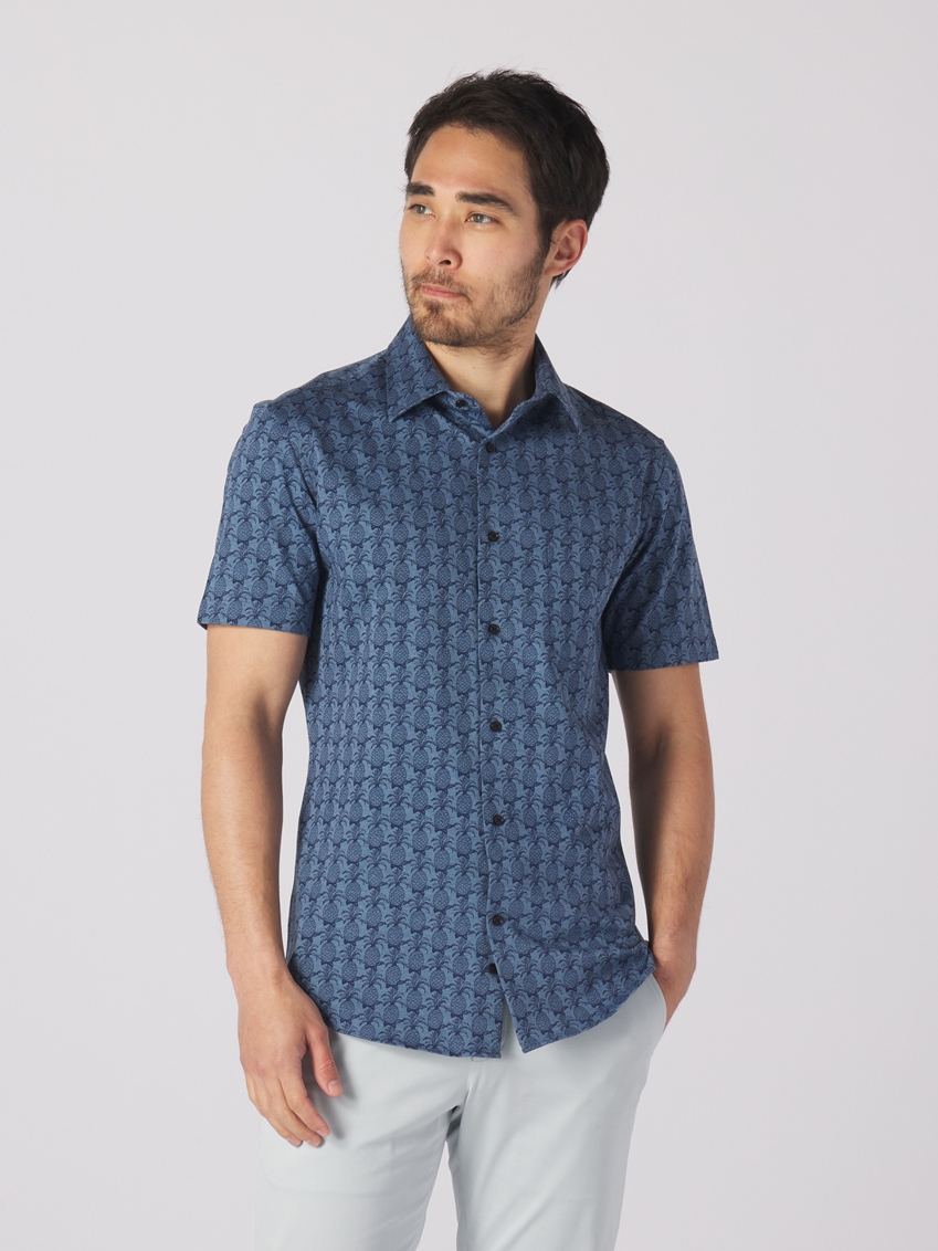 Pineapple Print Knit Shirt - Blue - TF230