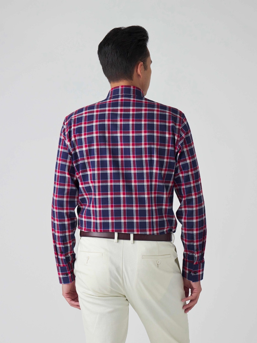 Plaid Flannel Shirt - Burgundy / Red / Navy