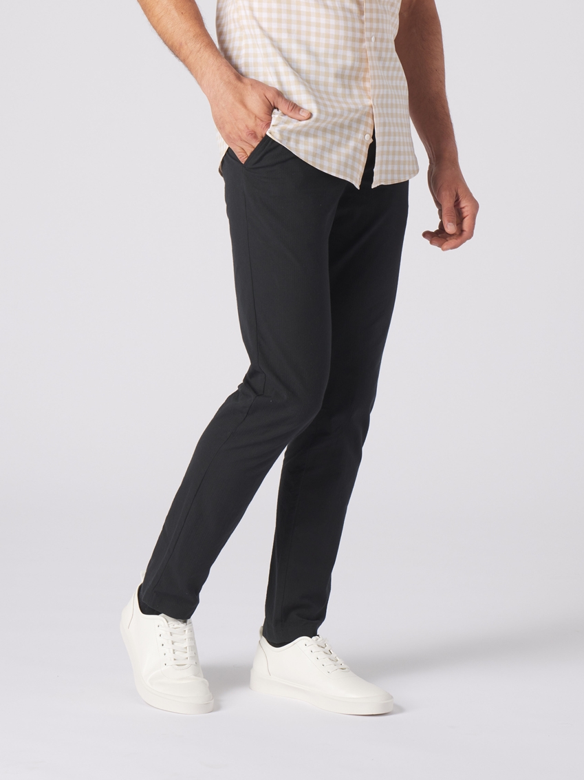 Seersucker Cotton Pants - Black - TF236