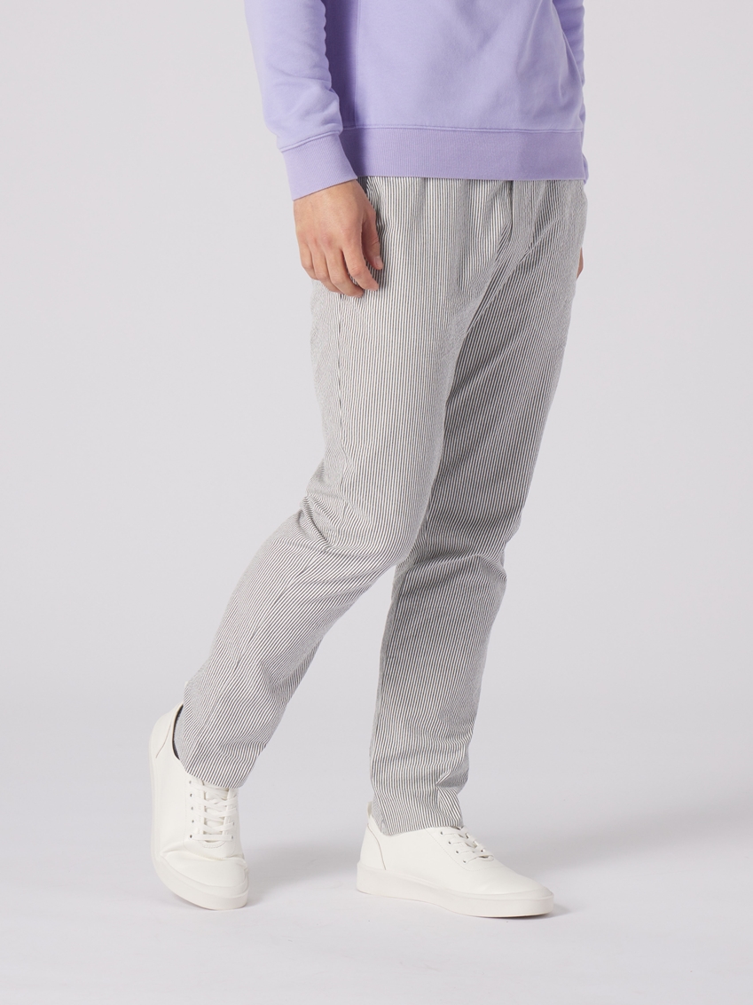 Seersucker Cotton Pants - Grey Stripe - TF234