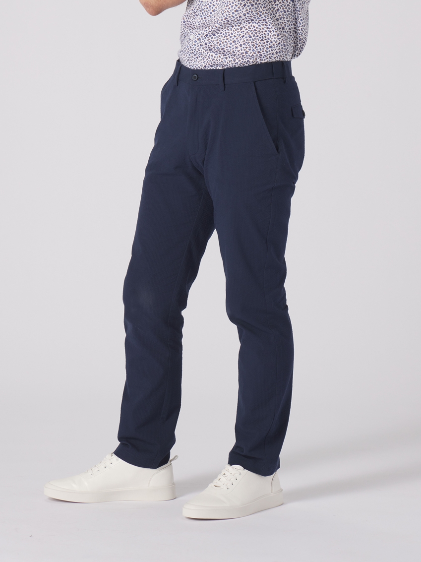Seersucker Cotton Pants - Navy - TF235