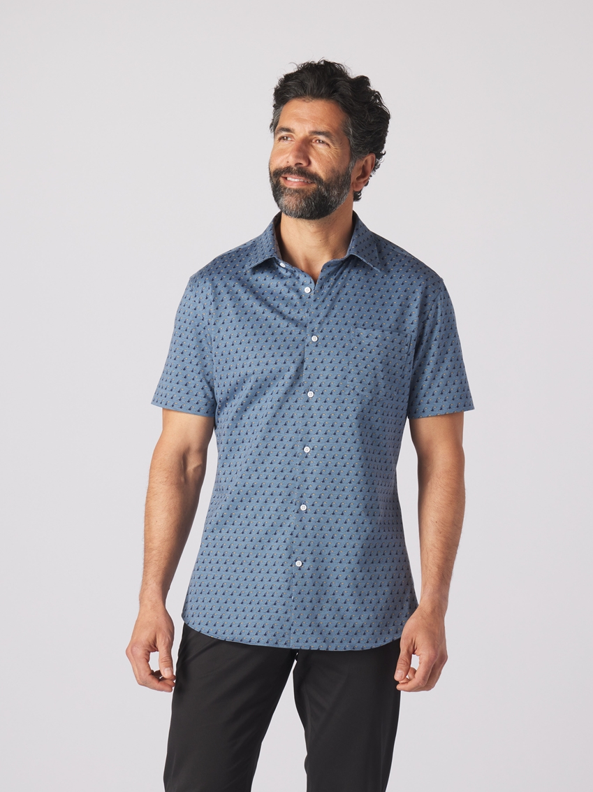 Toucan Print Knit Shirt - Blue - TF229