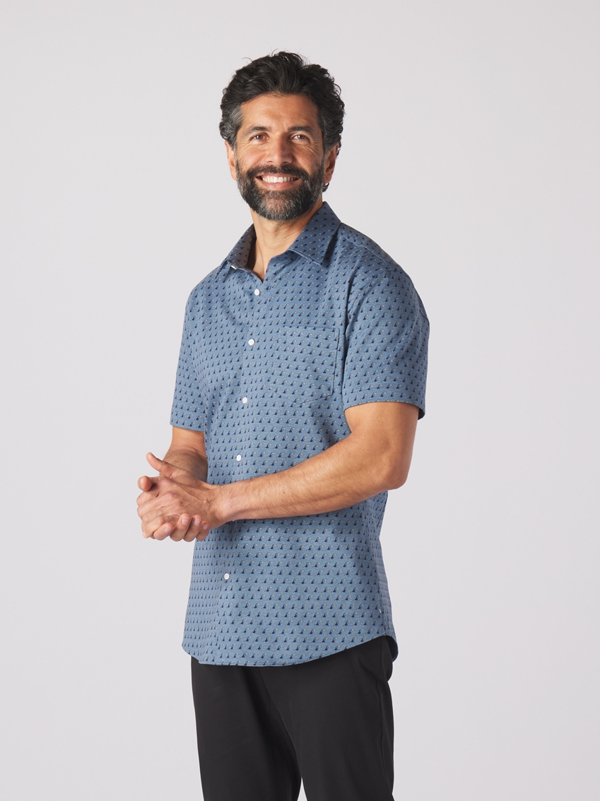 Toucan Print Knit Shirt - Blue - TF229