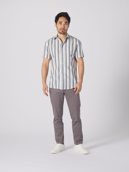 Yarn Dye Linen Stripe Print Dress Shirt - Charcoal/Blue 
