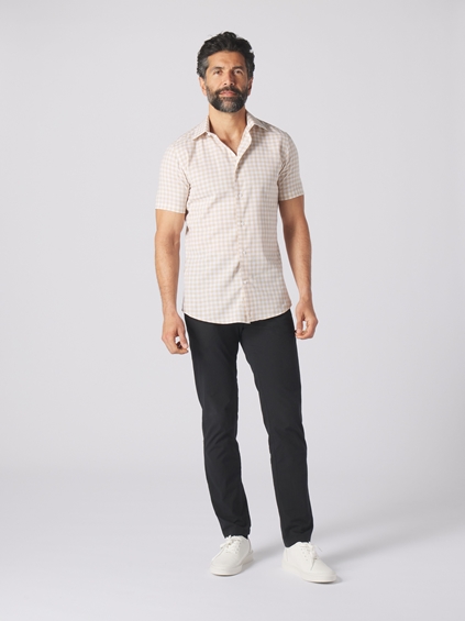 Yarn Dye Medium Check Print Casual Shirt - Tan 