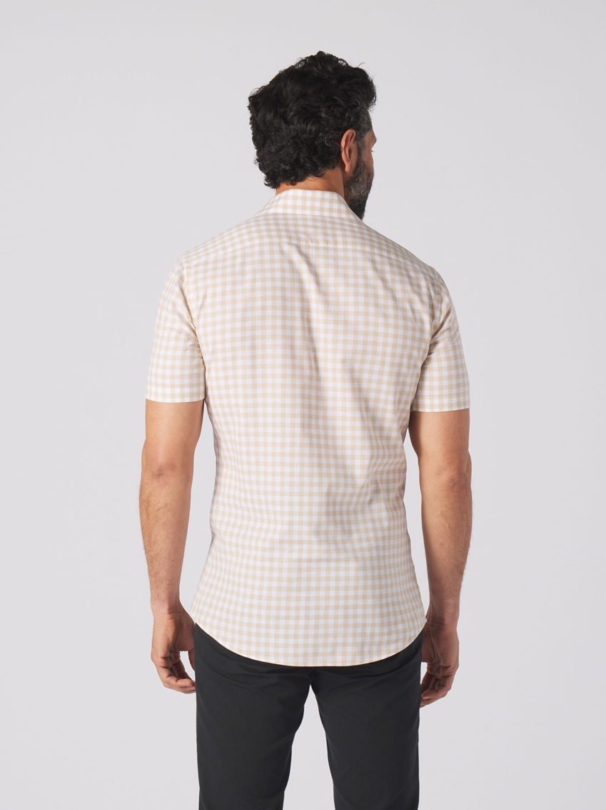 Yarn Dye Medium Check Print Casual Shirt - Tan - TF254