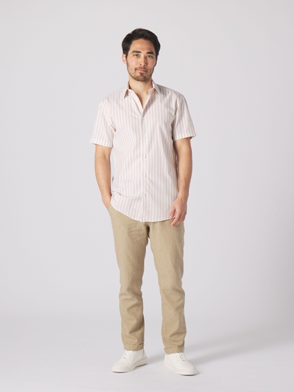 Yarn Dye Stripe Print Casual Shirt - Tan 