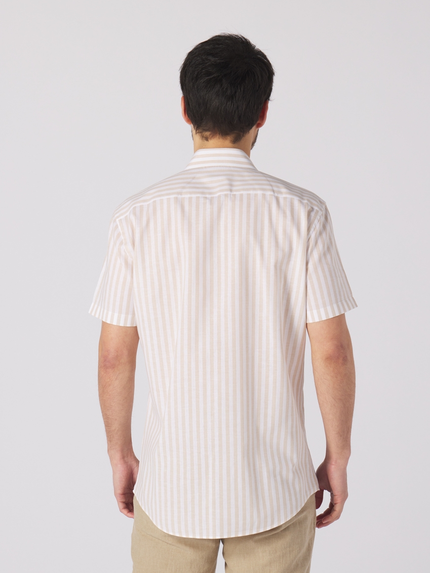 Yarn Dye Stripe Print Casual Shirt - Tan - TF255
