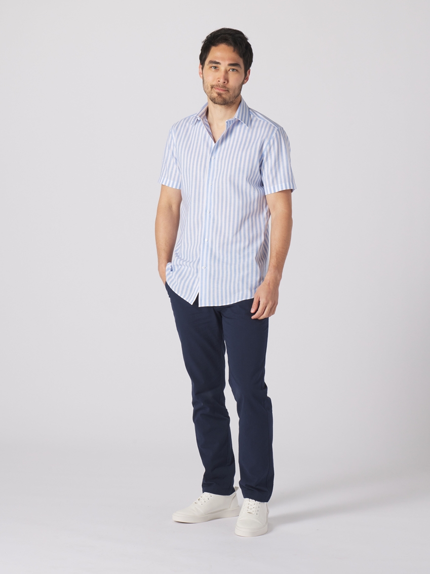 Yarn Dye Stripe Print Casual Shirt - Maya Blue - TF257