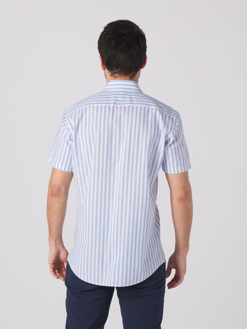 Yarn Dye Stripe Print Casual Shirt - Maya Blue - TF257