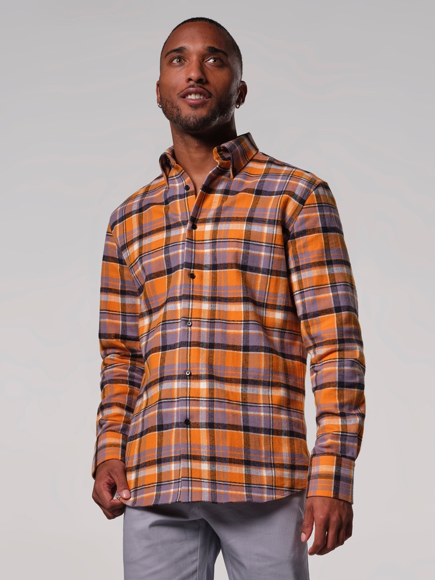 Big Plaid Heavyweight Flannel Shirt - Orange / Black