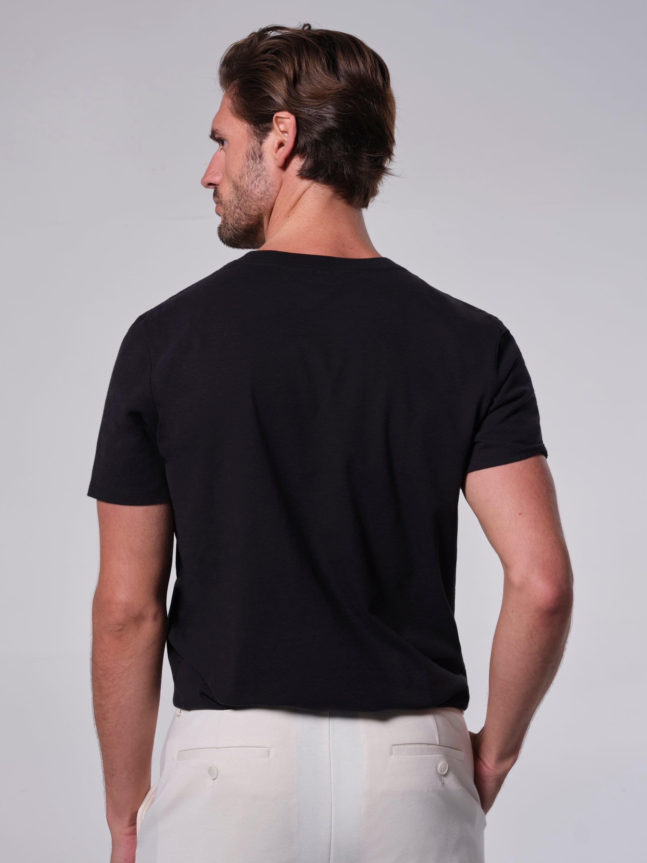 Long Staple Cotton Peached Jersey V-Neck T-Shirt - Black