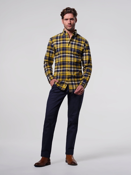 Big Plaid Heavyweight Flannel Shirt - Yellow / Navy