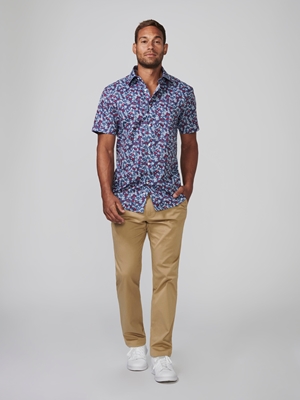 Allover Floral Print Casual Shirt - Navy / Light Blue / Red