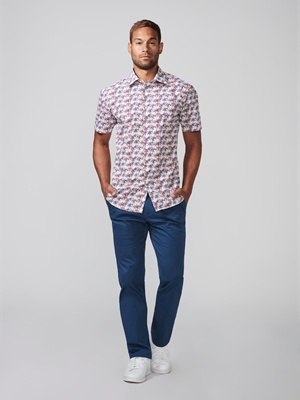 Palm Woven Print Casual Shirt - Red/White/Blue