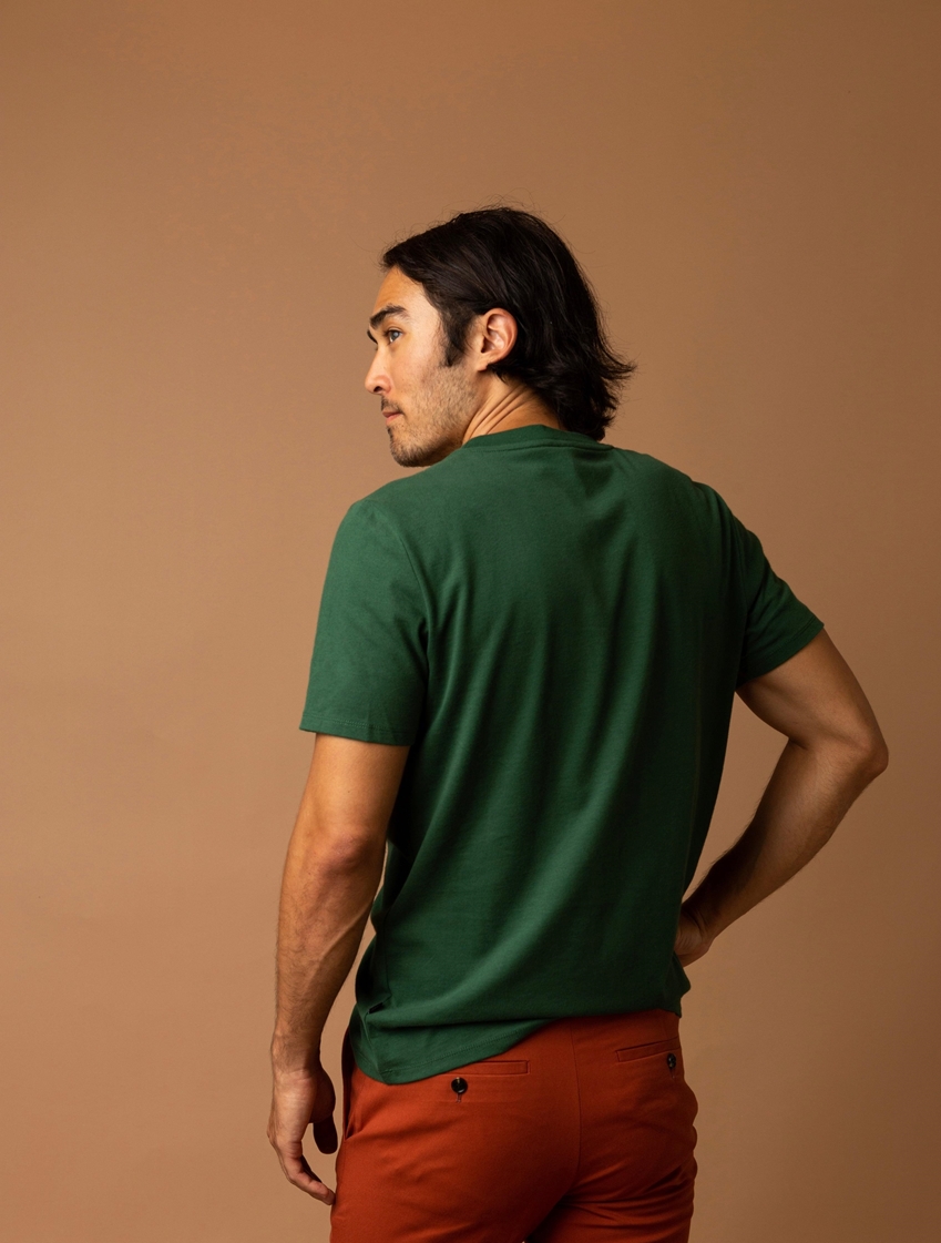 Long Staple Cotton Peached Jersey Crewneck T-Shirt - Dark Green
