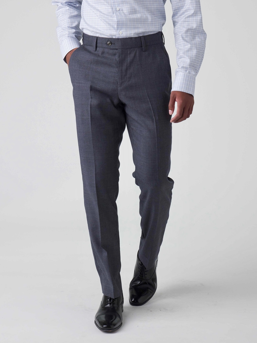 Wool Plaid Business Pants - Dark Grey