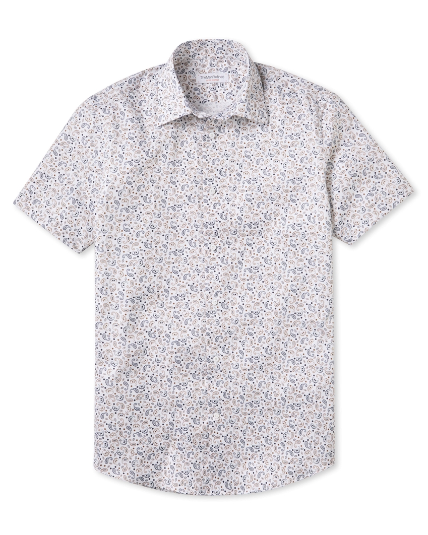 Paisley Print Dress Shirt - Off White / Brown / Navy