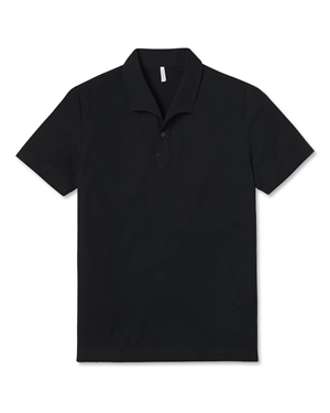 Oversized Collar Pique Polo Shirt - Black