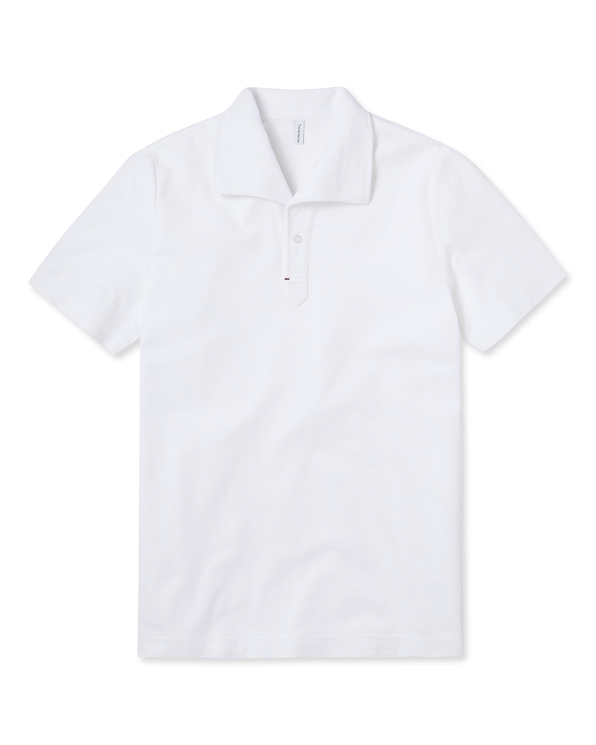 Oversized Collar Pique Polo Shirt - White