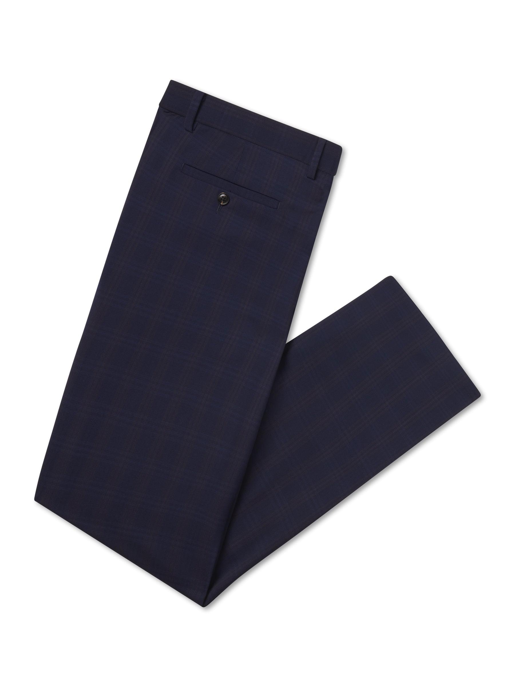 Wool Blend Plaid Dress Pants -Navy / Brown