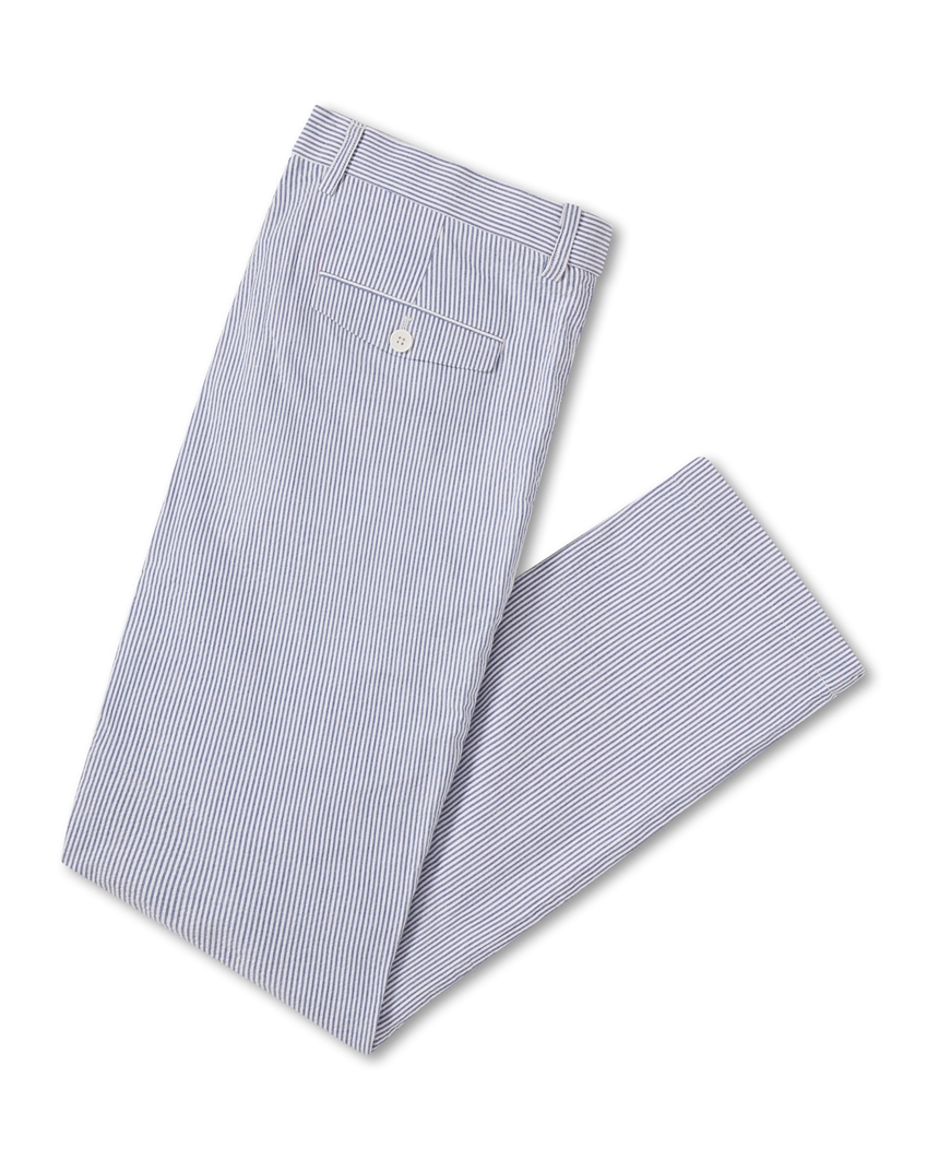 Seersucker Cotton Pants - Blue Stripe