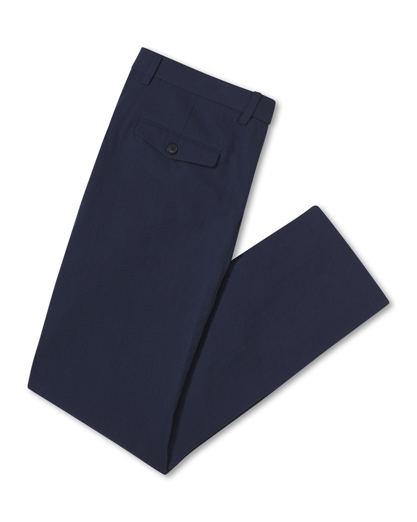 Seersucker Cotton Pants - Navy