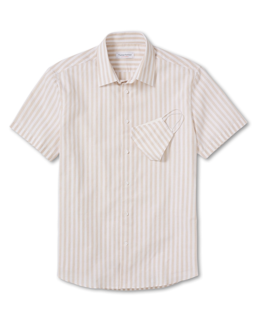 Yarn Dye Stripe Print Dress Shirt - Tan