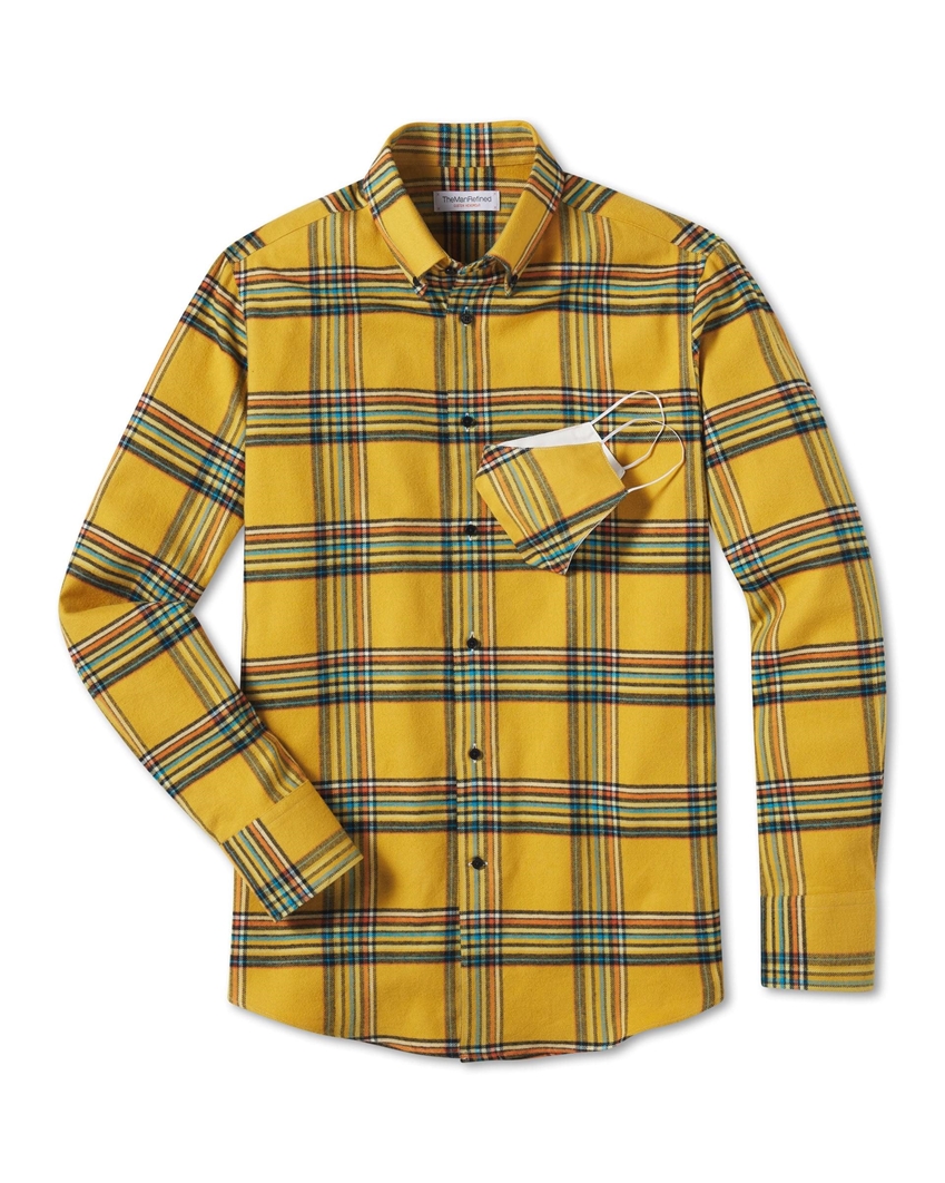 Big Plaid Heavyweight Flannel Shirt - Mustard / Teal