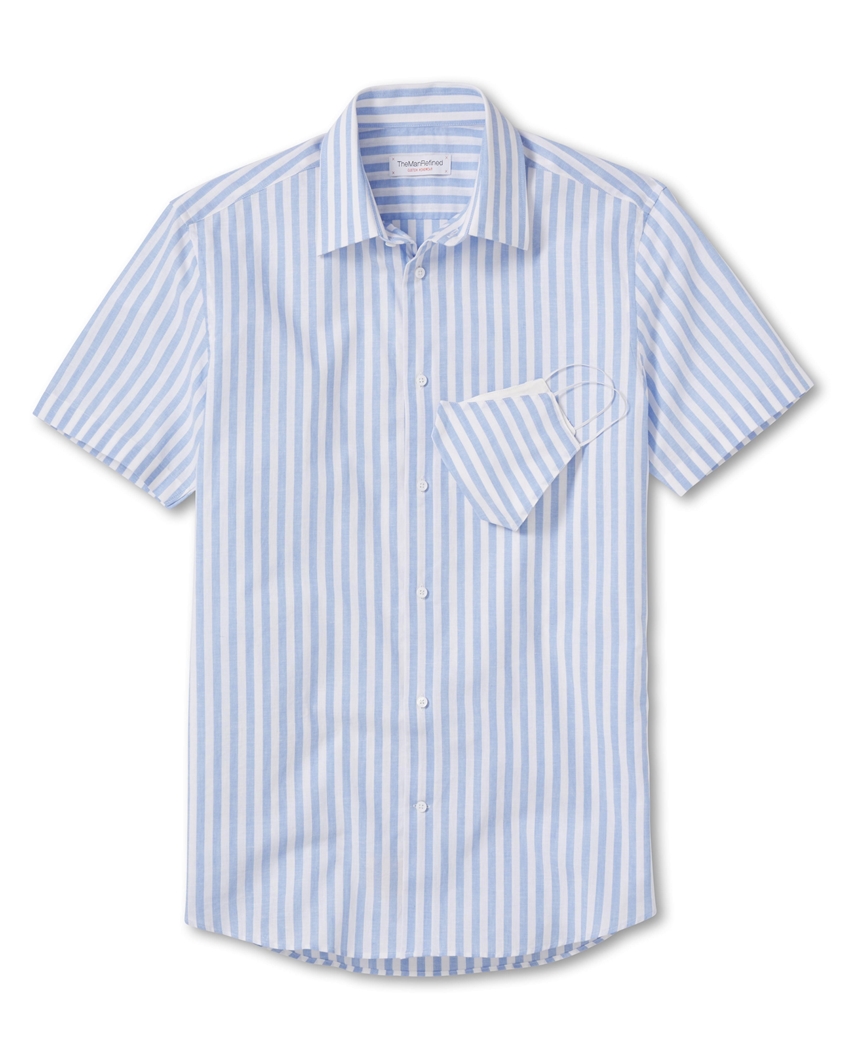 Yarn Dye Stripe Print Dress Shirt - Maya Blue