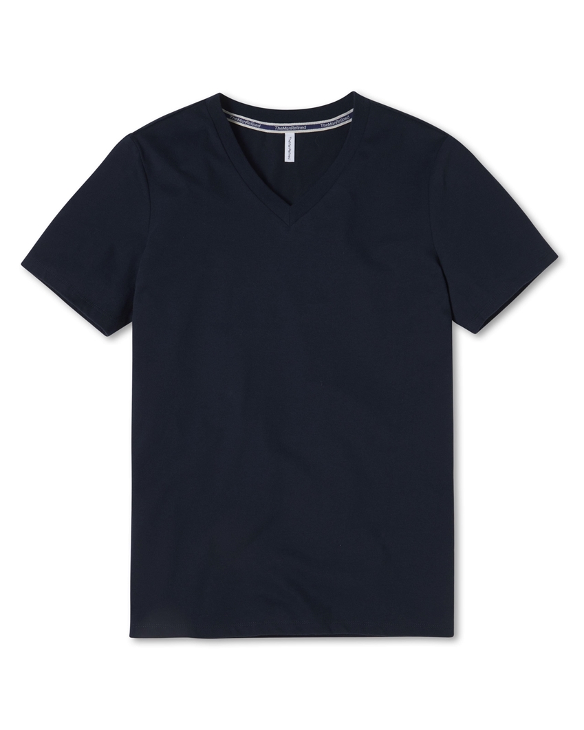 Long Staple Cotton Peached Jersey V-Neck T-Shirt - Navy