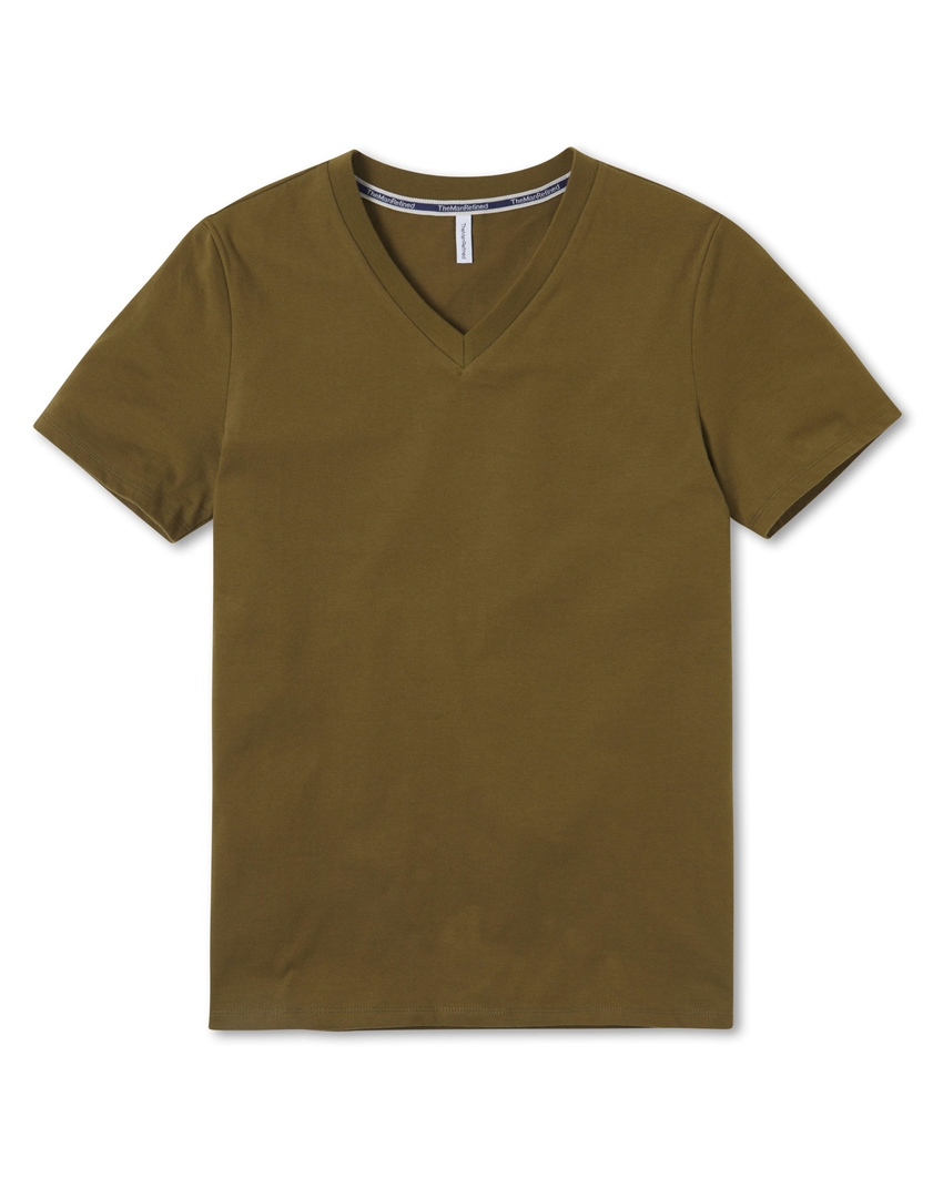Long Staple Cotton Peached Jersey V-Neck T-Shirt - Olive