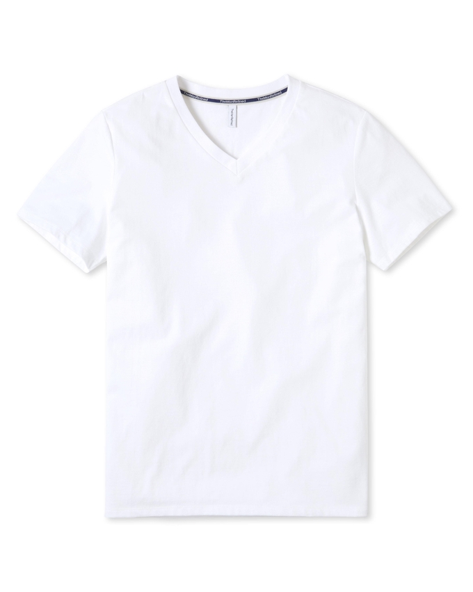 Long Staple Cotton Peached Jersey V-Neck T-Shirt - White