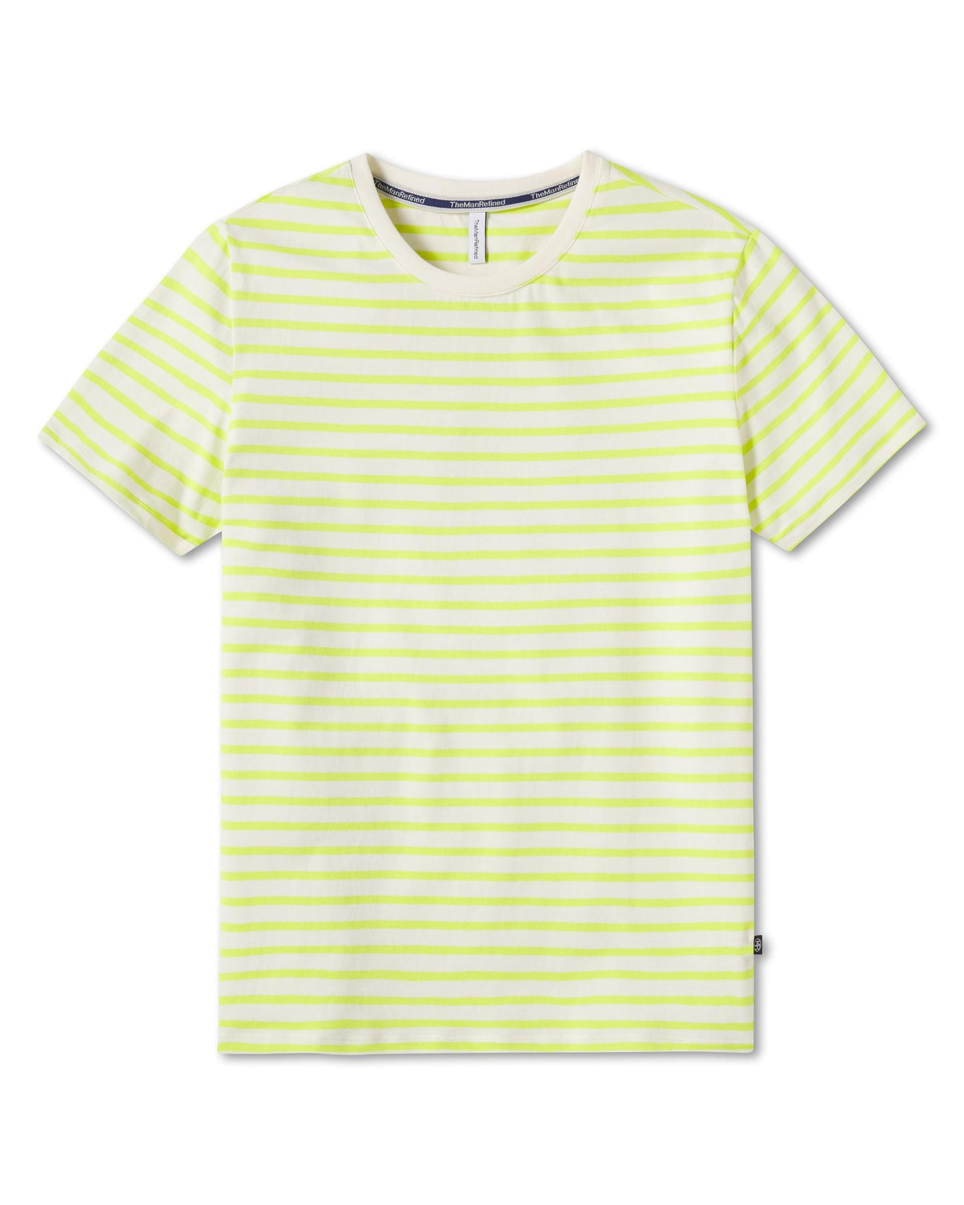 Yarn Dyed Stripe Cotton Jersey Crewneck T-Shirt - Off White / Neon Green