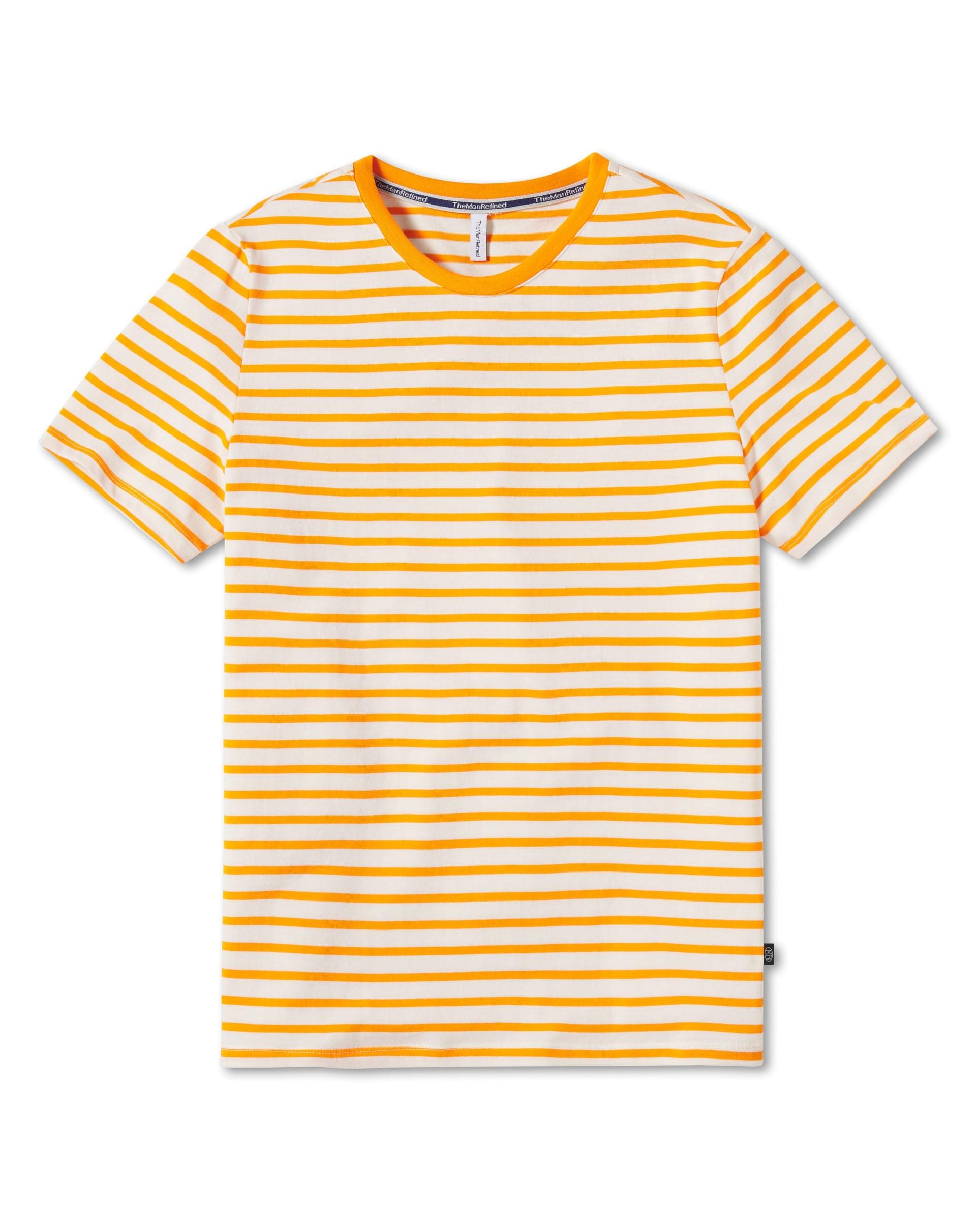 Yarn Dyed Stripe Cotton Jersey Crewneck T-Shirt - Off White / Neon Orange